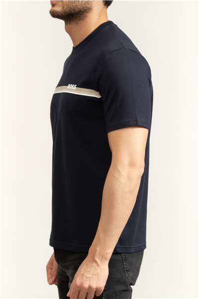 Boss Authentic T Shirt Erkek Bisiklet Yaka T-Shirt Mavi