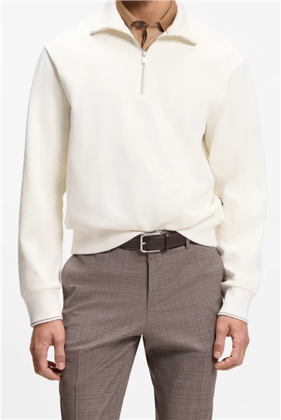 BOSS C Seidler 55 Erkek Fermuarlı Sweatshirt Beyaz