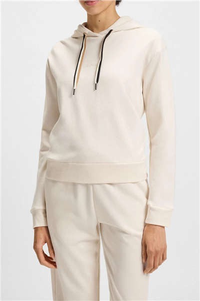 Boss CP Stripe Hoodie Kadın Kapüşonlu Sweatshirt Beyaz
