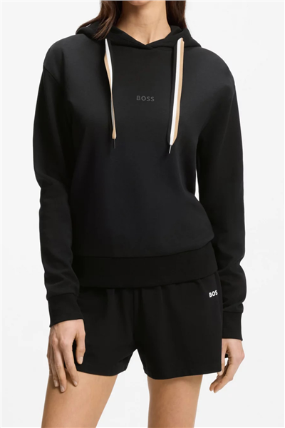 Boss CP Stripe Hoodie Kadın Kapüşonlu Sweatshirt Siyah