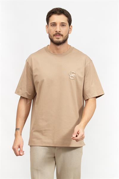 Boss Erkek Bisiklet Yaka T-Shirt Bej
