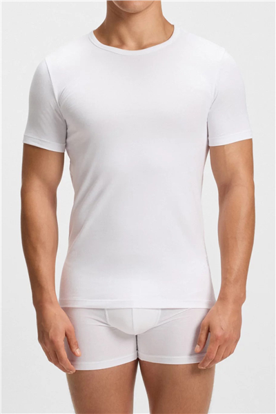 Boss Erkek Bisiklet Yaka T-Shirt Beyaz