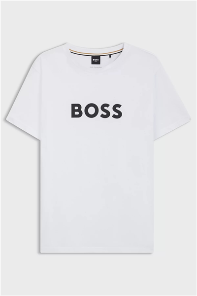 Boss Erkek Bisiklet Yaka T-Shirt Beyaz