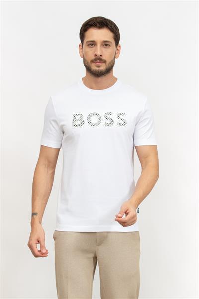 Boss Erkek Bisiklet Yaka T-Shirt Beyaz