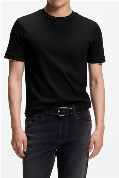 BOSS H Tessler 195 Erkek Bisiklet Yaka T-Shirt Siyah