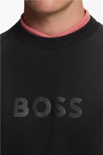 Boss Salbo Erkek Bisiklet Yaka Sweatshirt Siyah