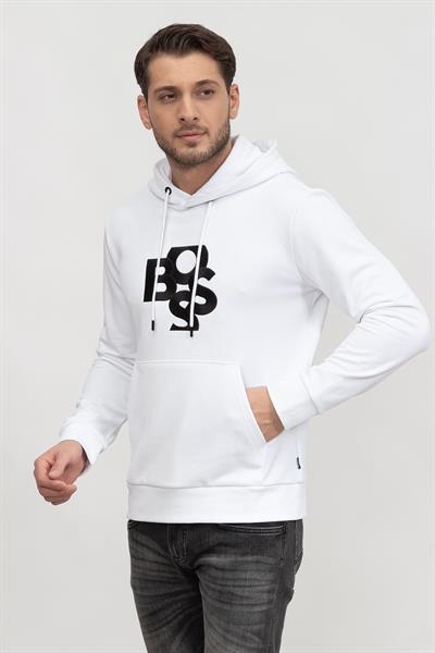 Boss Seeger Erkek Kapüşonlu Sweatshirt Beyaz