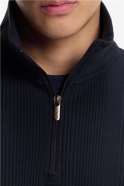 BOSS Structure 1/4 Zip Erkek Fermuarlı Sweatshirt Mavi