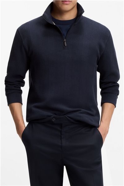 BOSS Structure 1/4 Zip Erkek Fermuarlı Sweatshirt Mavi