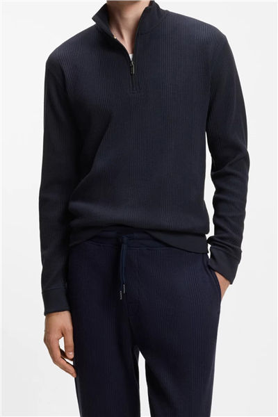 BOSS Structure 1/4 Zip Erkek Fermuarlı Sweatshirt Mavi