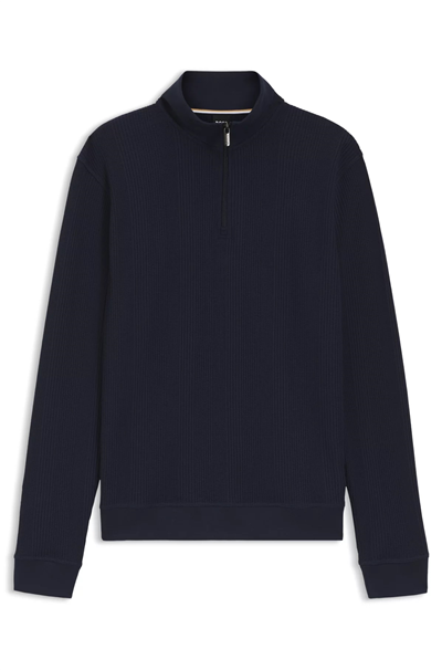 BOSS Structure 1/4 Zip Erkek Fermuarlı Sweatshirt Mavi