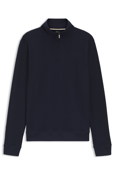 BOSS Structure 1/4 Zip Erkek Fermuarlı Sweatshirt Mavi