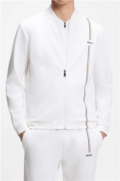 BOSS Sw Toc Game Fz Erkek Fermuarlı Sweatshirt Beyaz