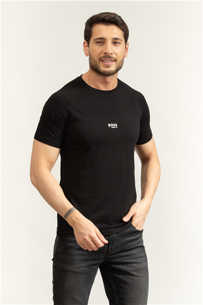 Boss T Shirt Rn Slim Fit Erkek Bisiklet Yaka T-Shirt Siyah