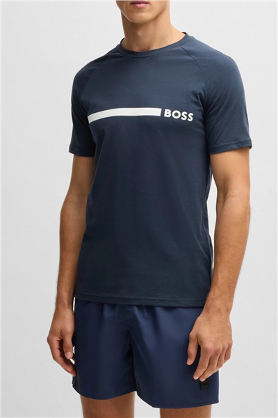 Boss T Shirt Rn Slim Fit Erkek Bisiklet Yaka T-Shirt Lacivert