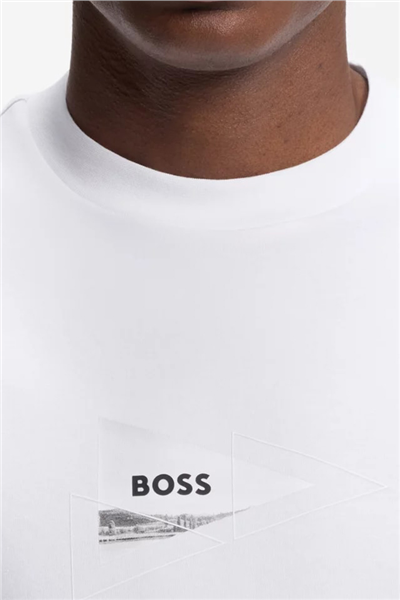 BOSS Ts Network Photo Erkek Bisiklet Yaka T-Shirt Beyaz