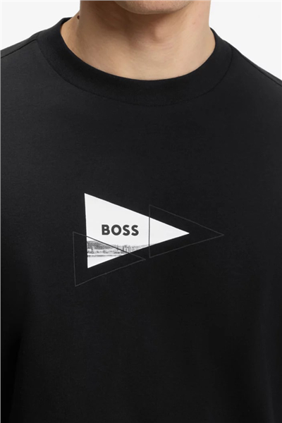 BOSS Ts Network Photo Erkek Bisiklet Yaka T-Shirt Siyah