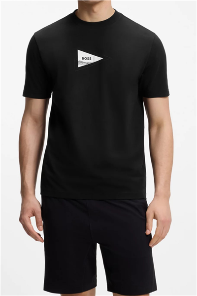 BOSS Ts Network Photo Erkek Bisiklet Yaka T-Shirt Siyah