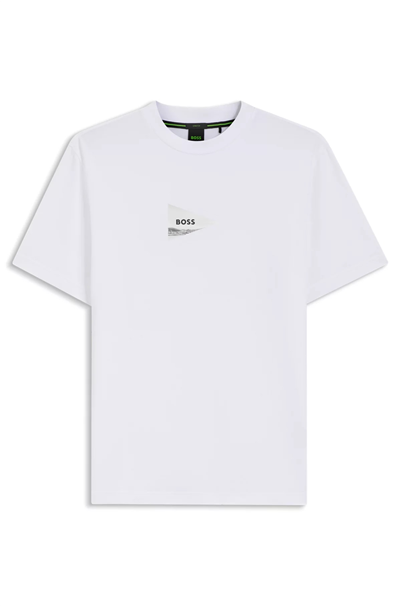 BOSS Ts Network Photo Erkek Bisiklet Yaka T-Shirt Beyaz