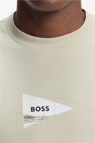 BOSS Ts Network Photo Erkek Bisiklet Yaka T-Shirt Bej