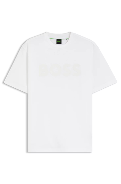 BOSS Ts Structure Logo Erkek Bisiklet Yaka T-Shirt Beyaz