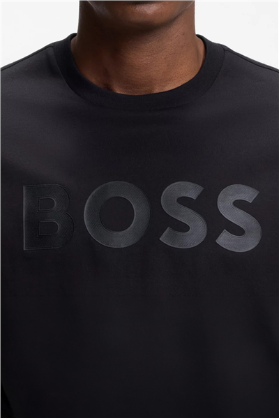 BOSS Ts Structure Logo Erkek Bisiklet Yaka T-Shirt Siyah