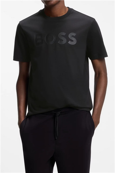 BOSS Ts Structure Logo Erkek Bisiklet Yaka T-Shirt Siyah