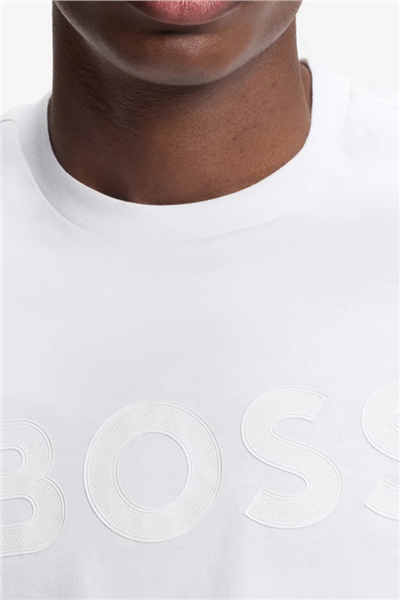 BOSS Ts Structure Logo Erkek Bisiklet Yaka T-Shirt Beyaz