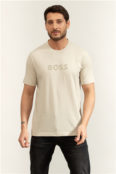 Boss Ts Terrace Logo Erkek Bisiklet Yaka T-Shirt Bej