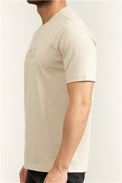 Boss Ts Terrace Logo Erkek Bisiklet Yaka T-Shirt Bej