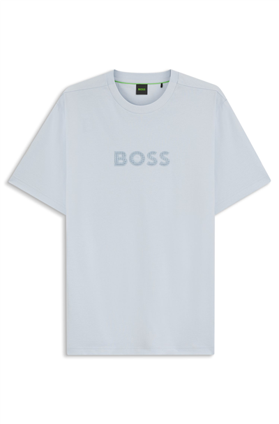 Boss Ts Terrace Logo Erkek Bisiklet Yaka T-Shirt Mavi