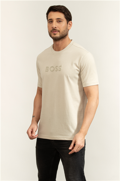 Boss Ts Terrace Logo Erkek Bisiklet Yaka T-Shirt Bej