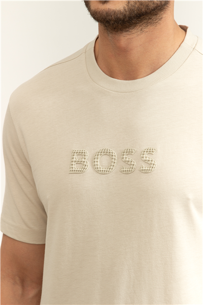 Boss Ts Terrace Logo Erkek Bisiklet Yaka T-Shirt Bej