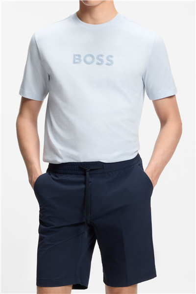 Boss Ts Terrace Logo Erkek Bisiklet Yaka T-Shirt Mavi