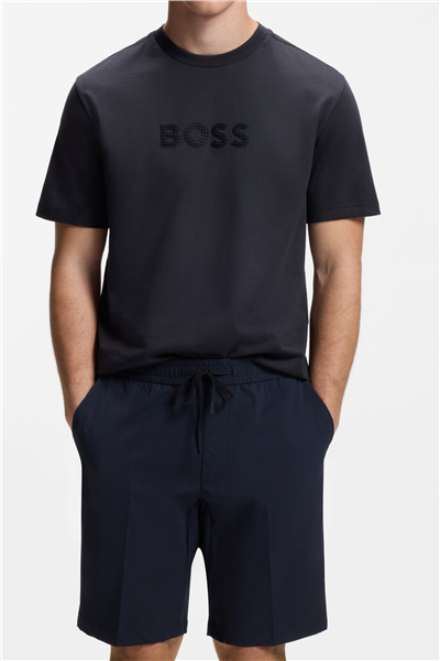 Boss Ts Terrace Logo Erkek Bisiklet Yaka T-Shirt Mavi