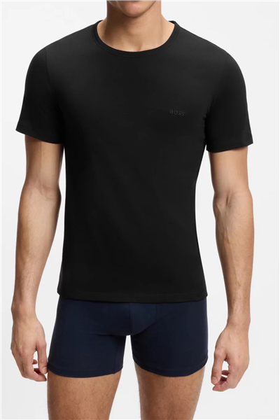 Boss TShirt RN 3P Classic Erkek 3lü Atlet Siyah