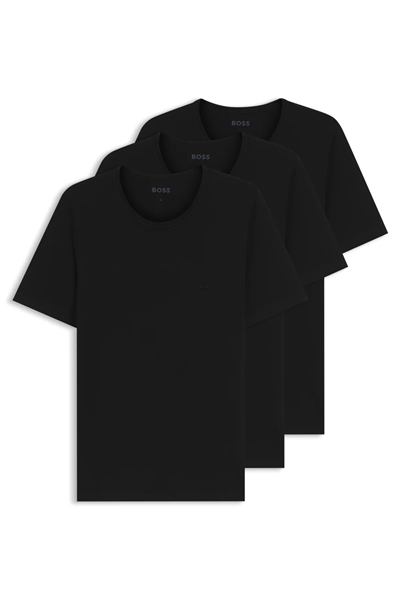 Boss TShirt RN 3P Classic Erkek 3lü Atlet Siyah
