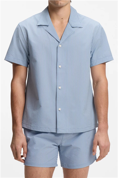 Boss Velvetfish Shirt Erkek Bisiklet Yaka T-Shirt Mavi