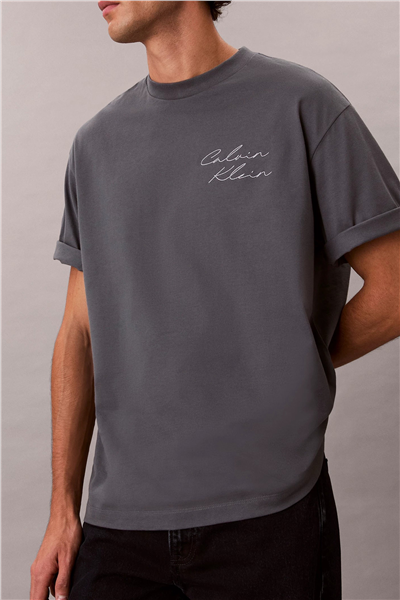 Calvin Klein 16S April Graphic Se Erkek Bisiklet Yaka T-Shirt Gri