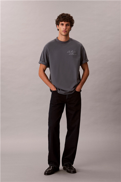 Calvin Klein 16S April Graphic Se Erkek Bisiklet Yaka T-Shirt Gri