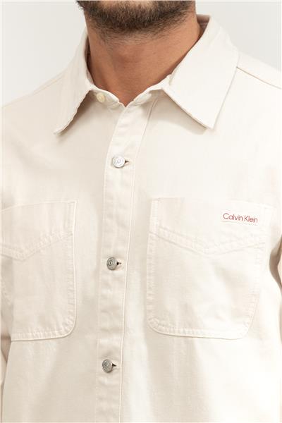 Calvin Klein 90S Washed Bone Overshirt Erkek Kot Gömlek