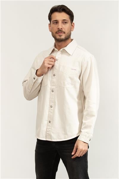 Calvin Klein 90S Washed Bone Overshirt Erkek Kot Gömlek