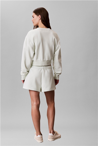 Calvin Klein A - Cropped Badge Logo Kadın Bisiklet Yaka Sweatshirt