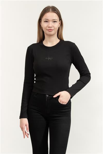 Calvin Klein A- Ls Monogram Baby Tee Kadın Bisiklet Yaka T-Shirt