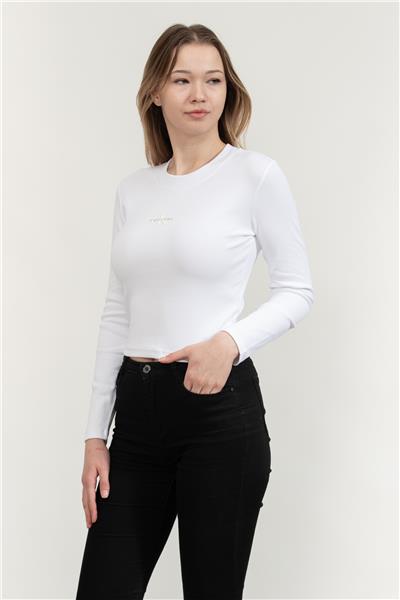 Calvin Klein A- Ls Monogram Baby Tee Kadın Bisiklet Yaka T-Shirt