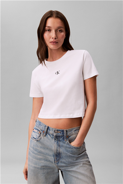 Calvin Klein A - Ss Logo Cropped Kadın Bisiklet Yaka T-Shirt