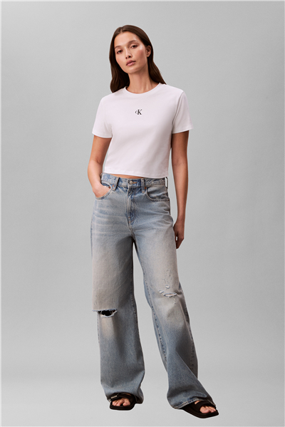 Calvin Klein A - Ss Logo Cropped Kadın Bisiklet Yaka T-Shirt