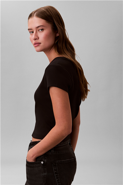 Calvin Klein A- Woven Label 2X2 Rib Baby Tee Kadın Bisiklet Yaka T-Shirt