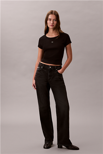 Calvin Klein A- Woven Label 2X2 Rib Baby Tee Kadın Bisiklet Yaka T-Shirt