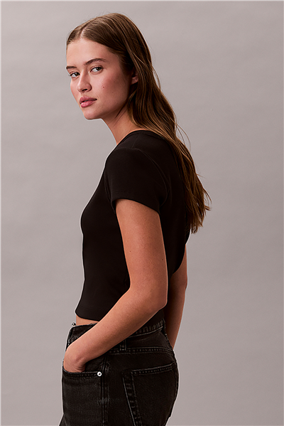 Calvin Klein A- Woven Label 2X2 Rib Baby Tee Kadın Bisiklet Yaka T-Shirt